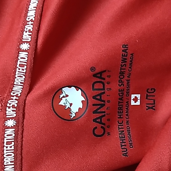 Canada Weather Gear 50+ UPF Men's long sleeve w hood in Red w White - Picture 6 of 9